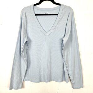 Old Navy Cozy Snug‎ Light Blue Ribbed V-Neck Long Sleeve Knit Top XXL Tall